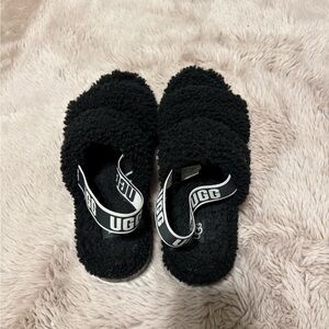 UGG Black Fluffy Slippers